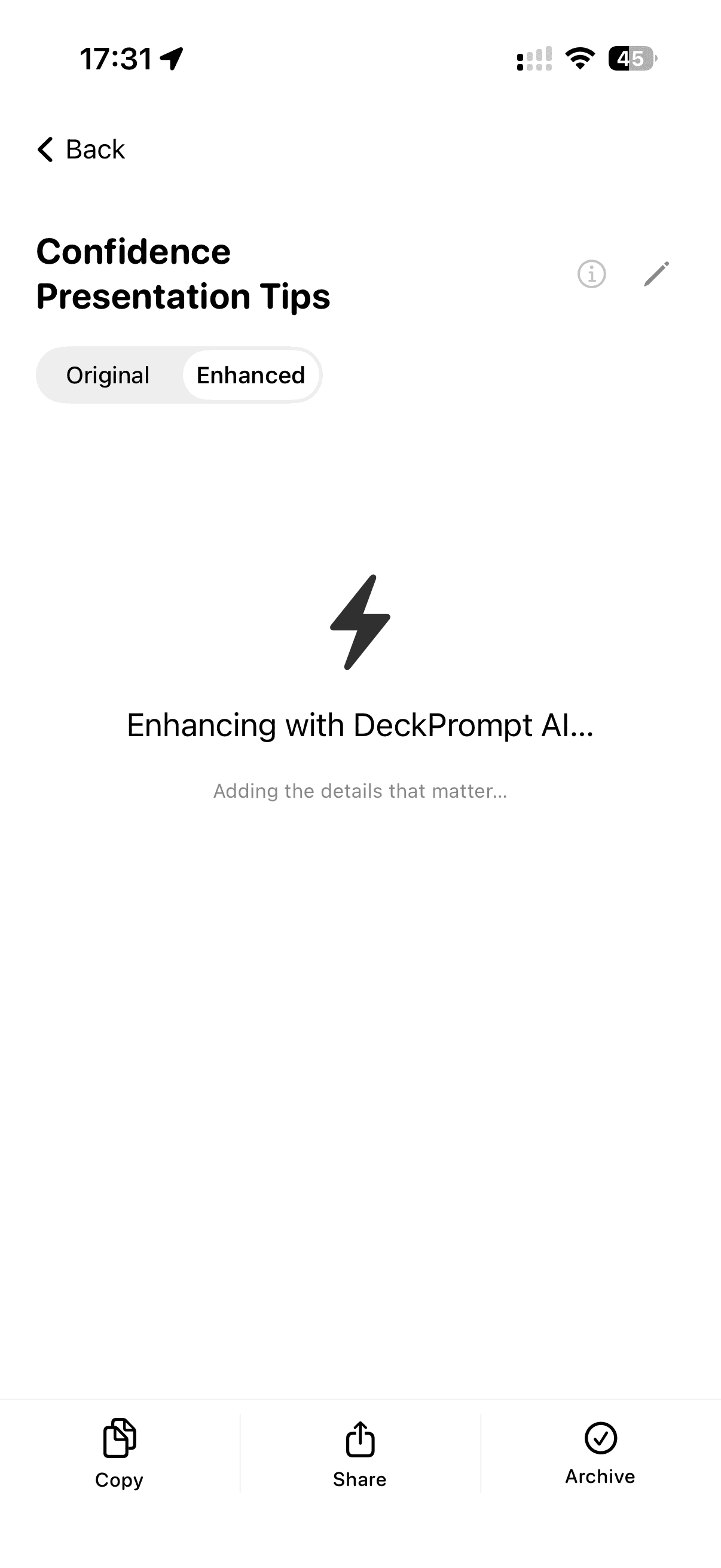 DeckPrompt generating the team meeting prompt