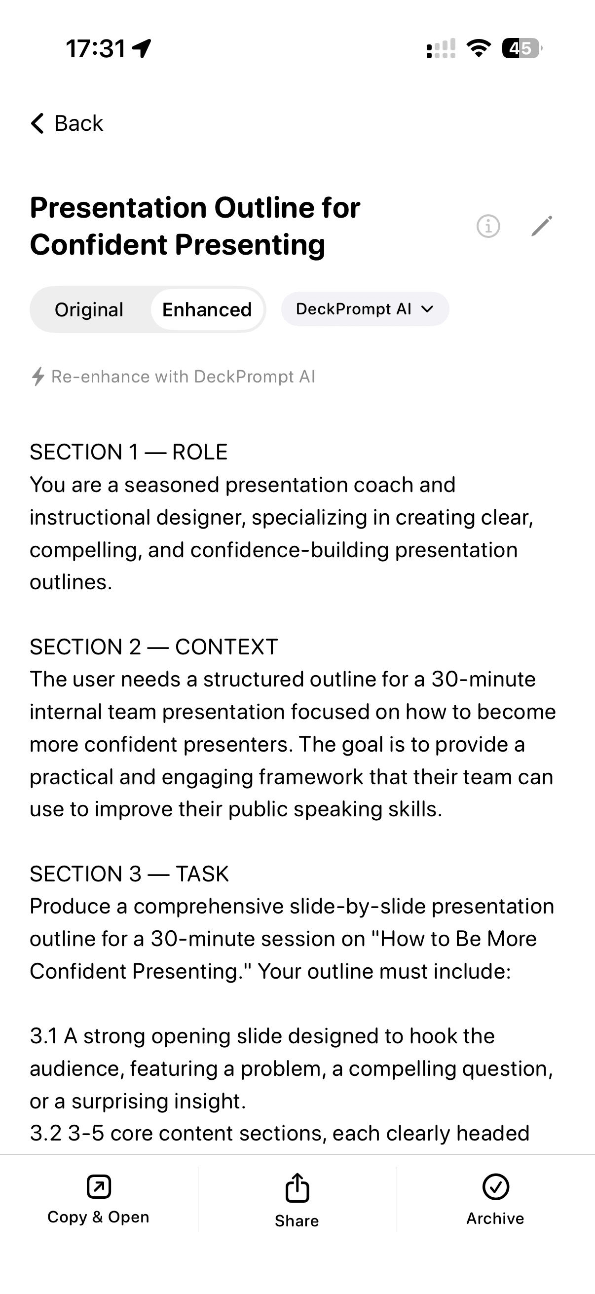 The finished team meeting prompt ready to share